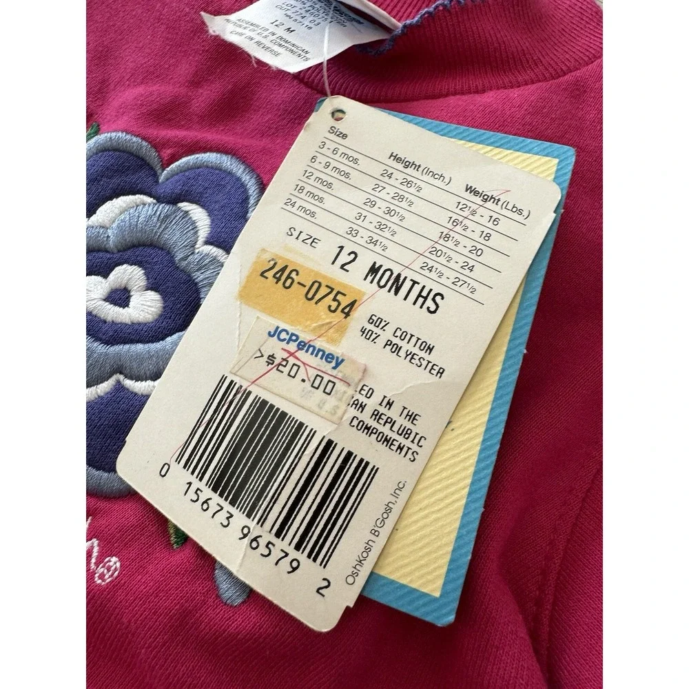 Oshkosh VINTAGE Baby B'gosh sweatshirt NEW Tags Size 12‎ months PINK